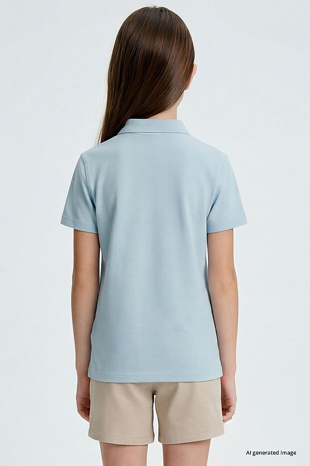 Açık Mavi Polo Yaka Standart Fit Basic Unisex Çocuk T-Shirt - 11330 - 6
