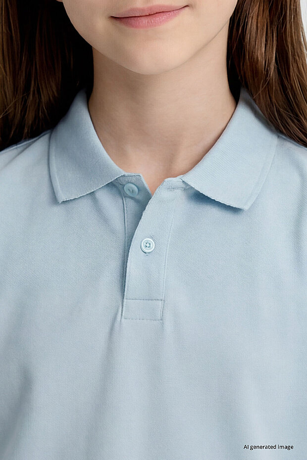 Açık Mavi Polo Yaka Standart Fit Basic Unisex Çocuk T-Shirt - 11330 - 5