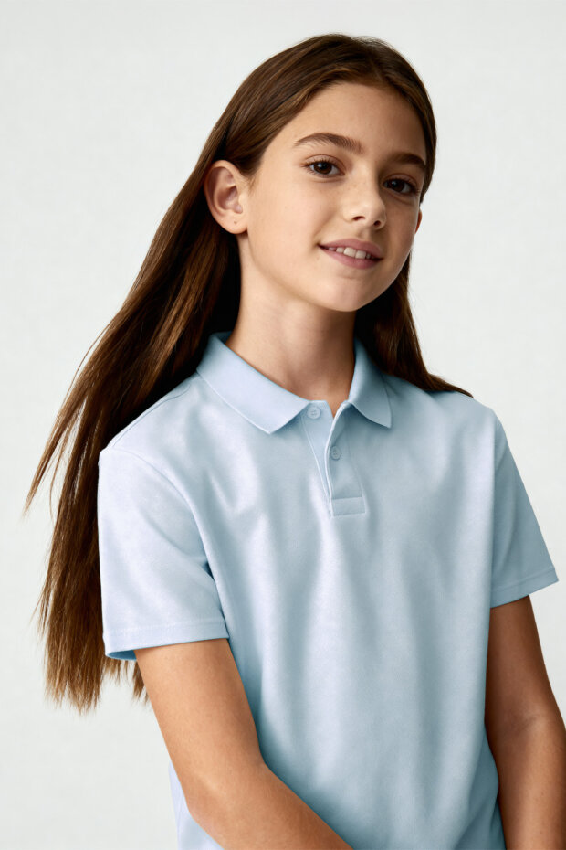 Açık Mavi Polo Yaka Standart Fit Basic Unisex Çocuk T-Shirt - 11330 - 3