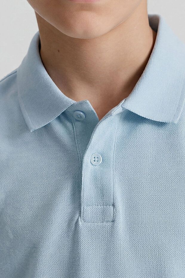 Açık Mavi Polo Yaka Standart Fit Basic Unisex Çocuk T-Shirt - 11330 - 3