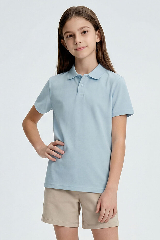 Açık Mavi Polo Yaka Standart Fit Basic Unisex Çocuk T-Shirt - 11330 - 1