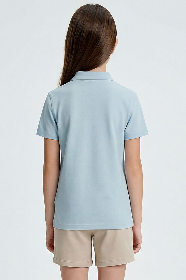 Açık Mavi Polo Yaka Standart Fit Basic Unisex Çocuk T-Shirt - 11330 - 4