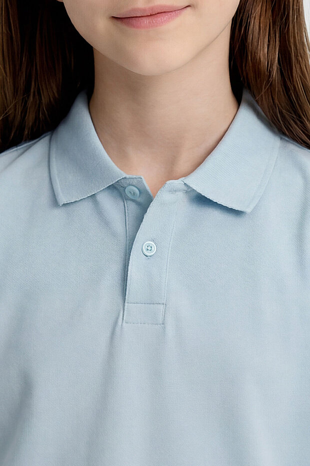 Açık Mavi Polo Yaka Standart Fit Basic Unisex Çocuk T-Shirt - 11330 - 5