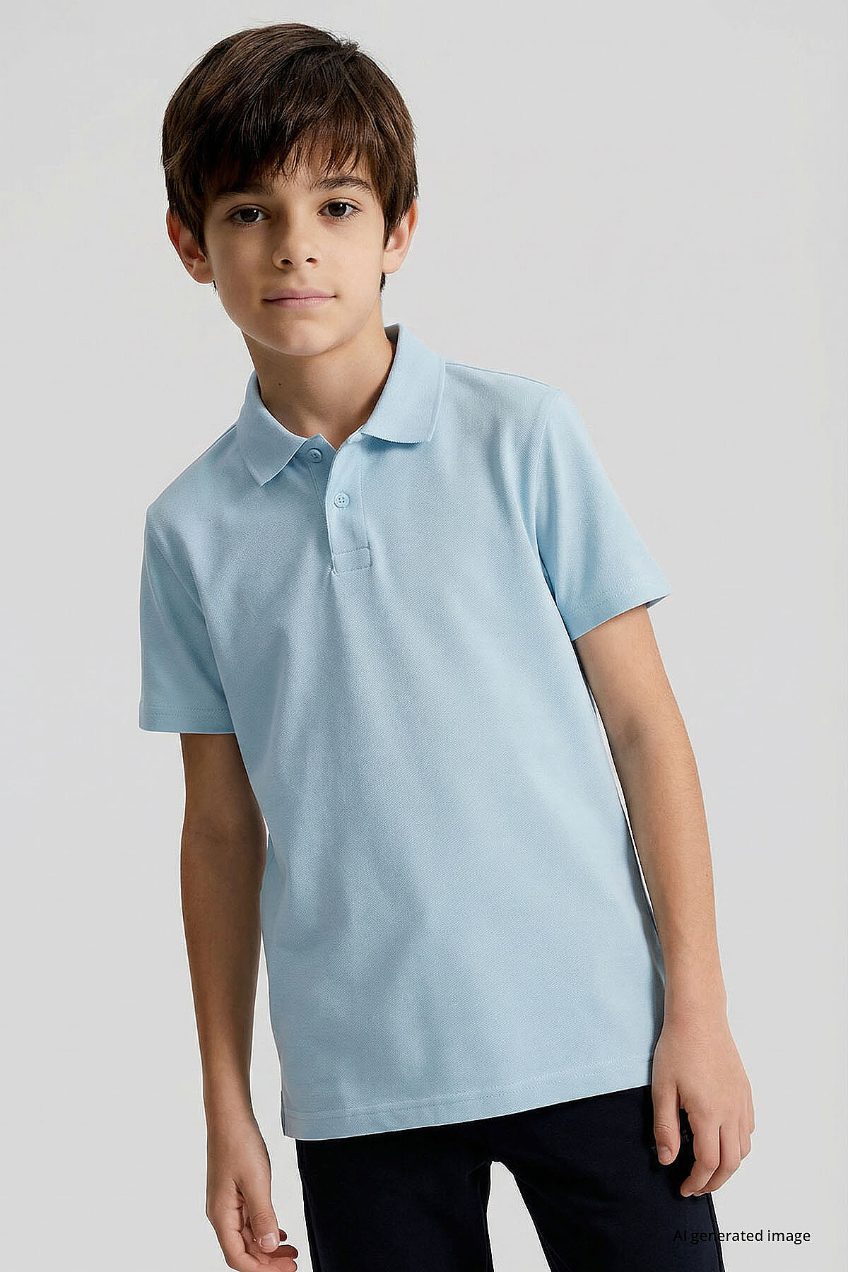 Açık Mavi Polo Yaka Standart Fit Basic Unisex Çocuk T-Shirt - 11330 - TOMMYLIFE