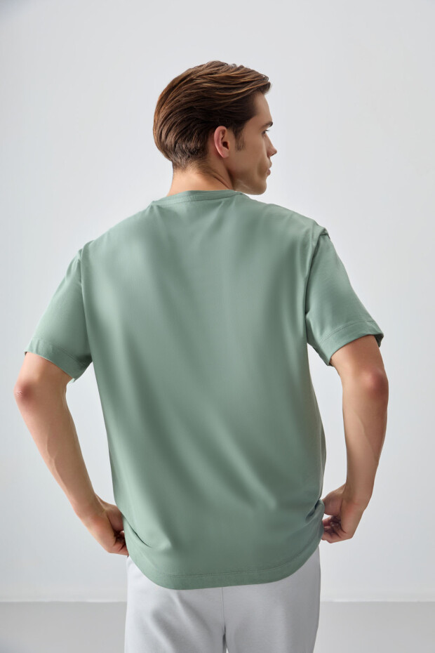 Açık Yeşil %100 Pamuk Kalın Yumuşak Dokulu Oversize Fit Basic Erkek T-Shirt - 88353 - 6