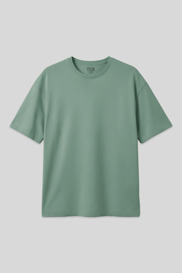 Açık Yeşil %100 Pamuk Kalın Yumuşak Dokulu Oversize Fit Basic Erkek T-Shirt - 88353 - 1