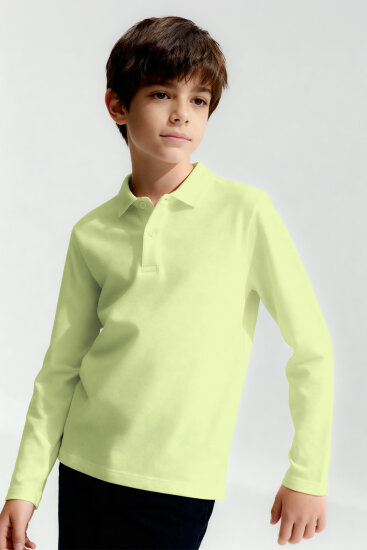 Açık Yeşil Polo Yaka Basic Uzun Kollu Unisex Çocuk T-Shirt - 11170 - TOMMYLIFE (1)