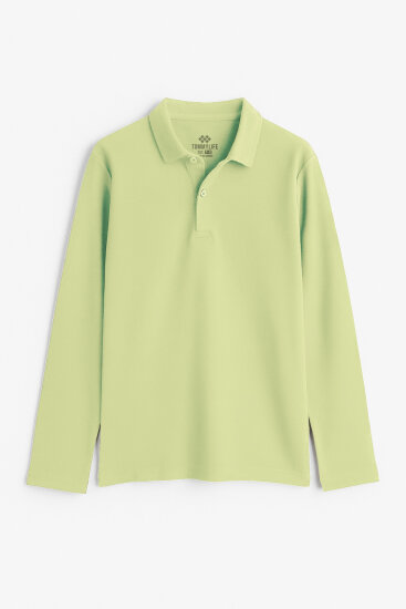 Açık Yeşil Polo Yaka Basic Uzun Kollu Unisex Çocuk T-Shirt - 11170 