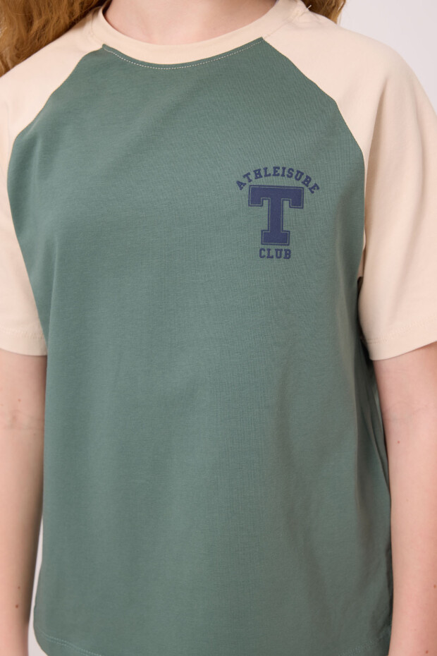 Açık Yeşil O Yaka Pamuklu Baskılı Rahat Form Fit Kız Çocuk T-Shirt - 75179 - 4
