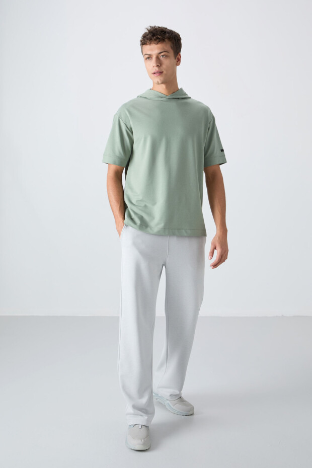 Açık Yeşil Pamuklu Kalın Yumuşak Dokulu Oversize Fit Basic Erkek T-Shirt - 88352 - 3
