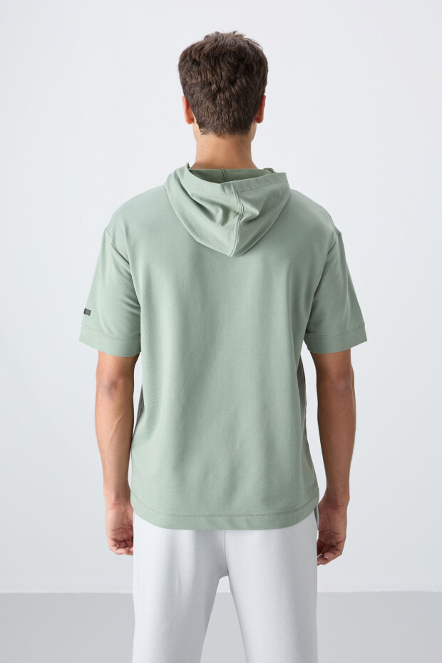 Açık Yeşil Pamuklu Kalın Yumuşak Dokulu Oversize Fit Basic Erkek T-Shirt - 88352 - 4