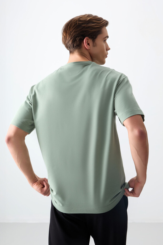 Açık Yeşil Pamuklu Kalın Yumuşak Dokulu Oversize Fit Basic Erkek T-Shirt - 88378 - 6