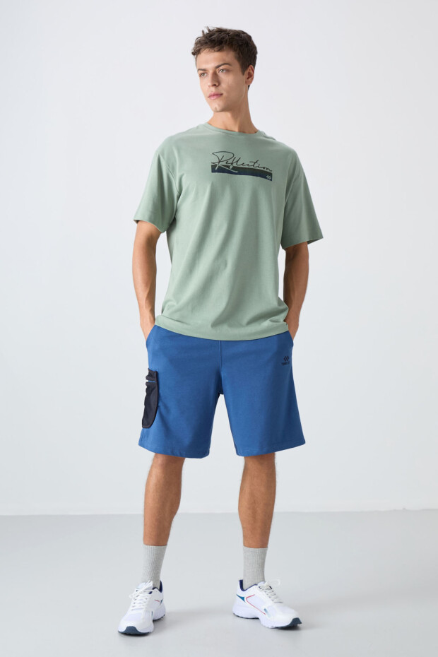 Açık Yeşil Pamuklu Kalın Yumuşak Dokulu Oversize Fit Baskılı Erkek T-Shirt - 88334 - 2