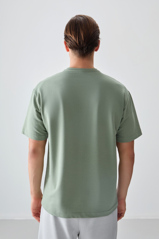 Açık Yeşil Pamuklu Kalın Yumuşak Dokulu Oversize Fit Baskılı Erkek T-Shirt - 88373 - 5
