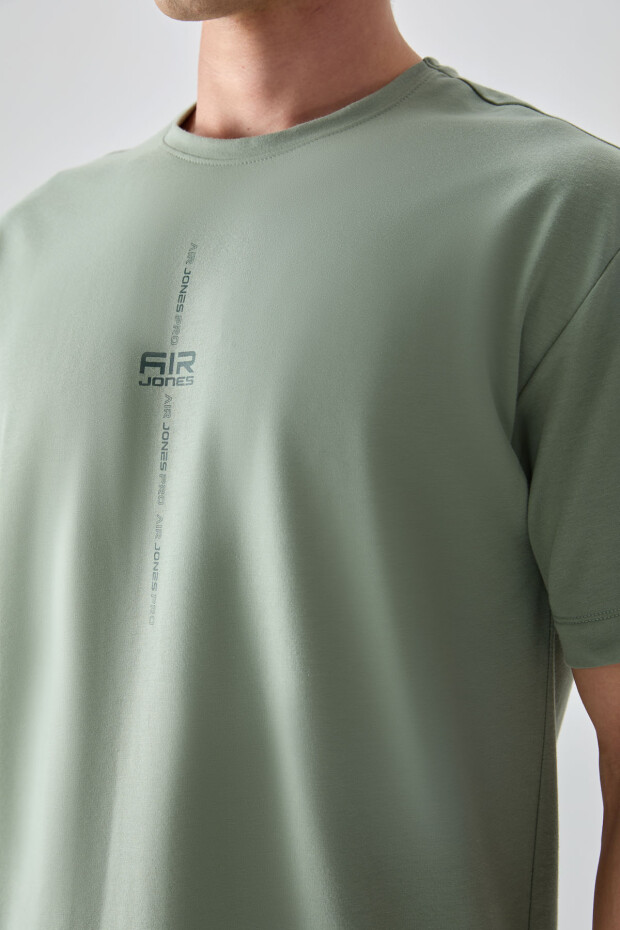 Açık Yeşil Pamuklu Kalın Yumuşak Dokulu Oversize Fit Baskılı Erkek T-Shirt - 88373 - 2