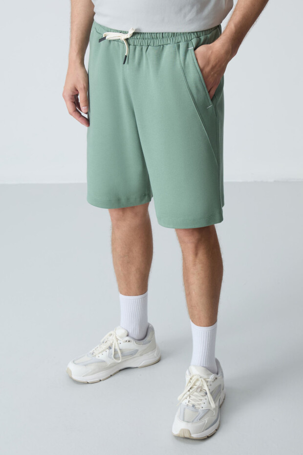 Açık Yeşil Pamuklu Kalın Yumuşak Dokulu Standart Fit Basic Erkek Şort - 81278 - 2