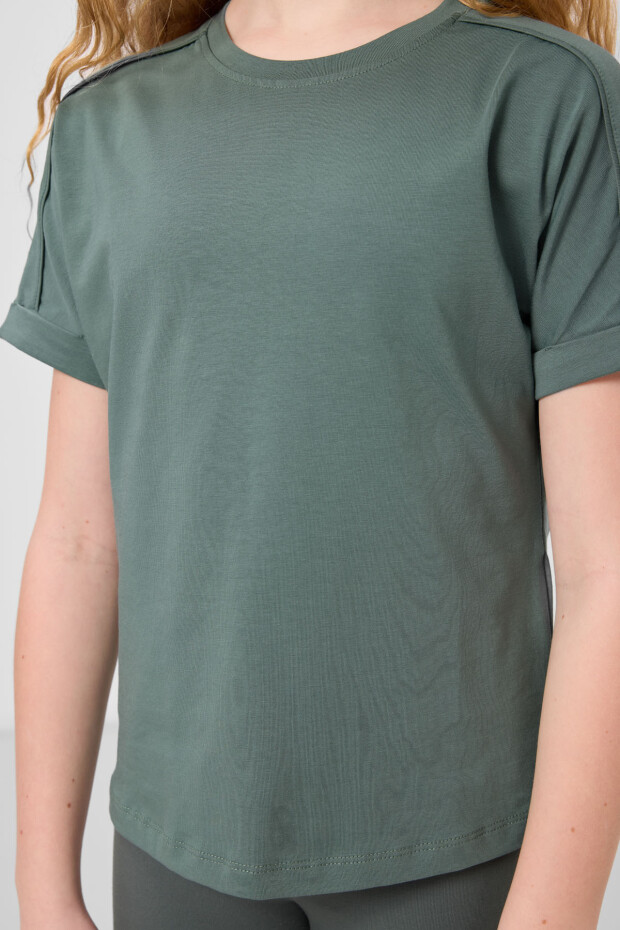 Açık Yeşil Pamuklu O Yaka Standart Kalıp Basic Kız Çocuk T-Shirt - 75182 - 4