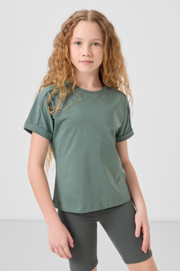 Açık Yeşil Pamuklu O Yaka Standart Kalıp Basic Kız Çocuk T-Shirt - 75182 - 1