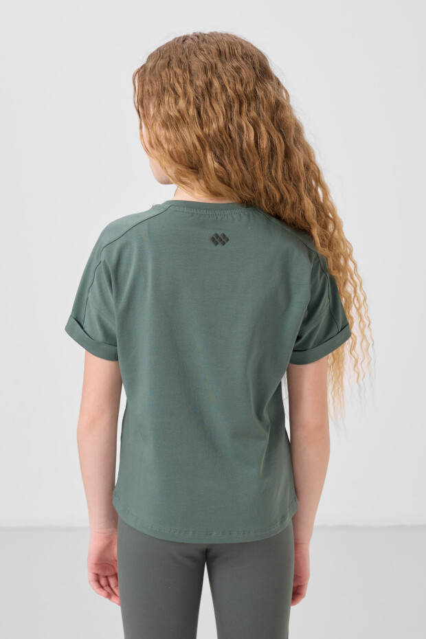 Açık Yeşil Pamuklu O Yaka Standart Kalıp Basic Kız Çocuk T-Shirt - 75182 - 5