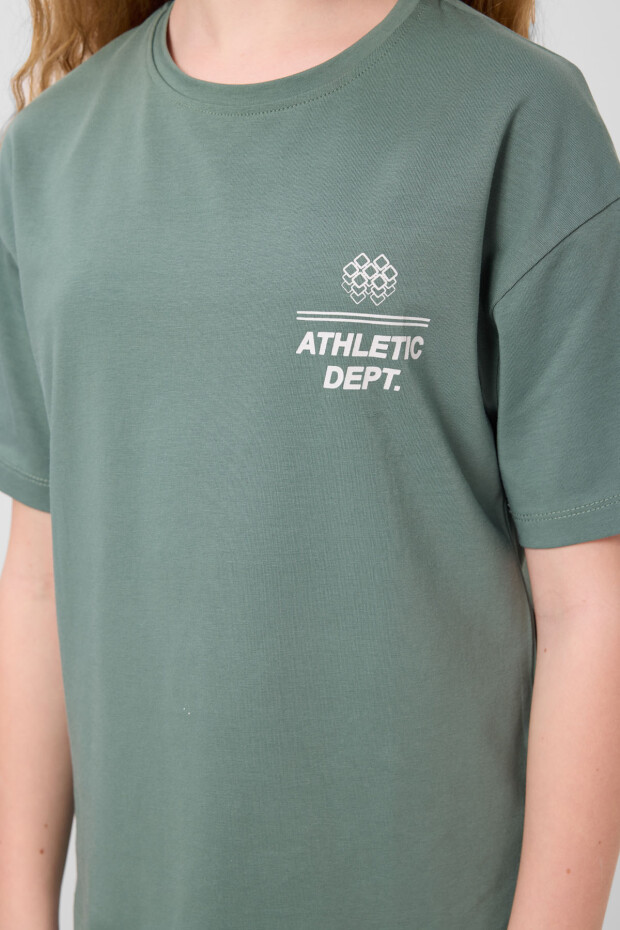 Açık Yeşil Pamuklu O Yaka Rahat Form Fit Baskılı Kız Çocuk T-Shirt - 75178 - 4