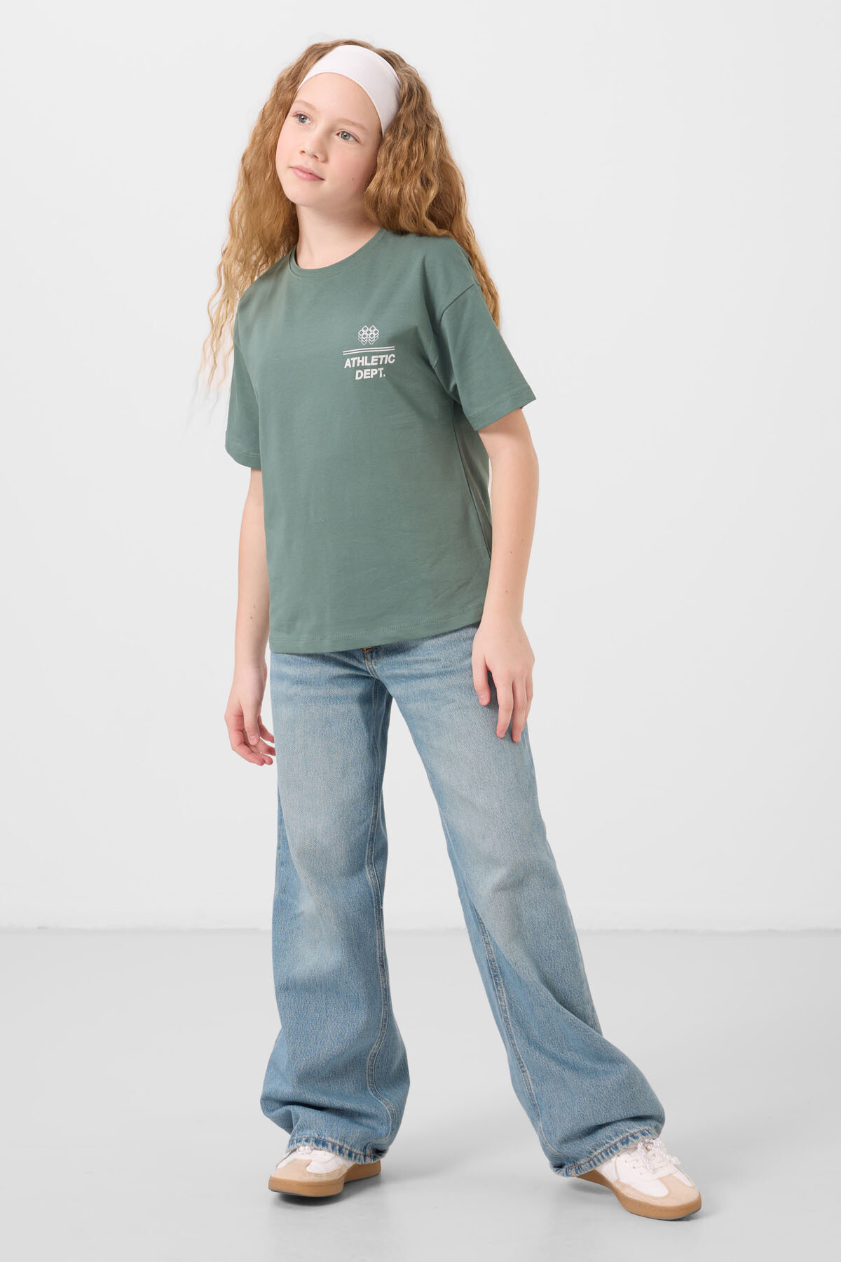 Açık Yeşil Pamuklu O Yaka Oversize Fit Baskılı Kız Çocuk T-Shirt - 75178 - TOMMYLIFE (1)