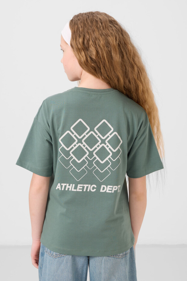 Açık Yeşil Pamuklu O Yaka Rahat Form Fit Baskılı Kız Çocuk T-Shirt - 75178 - 5