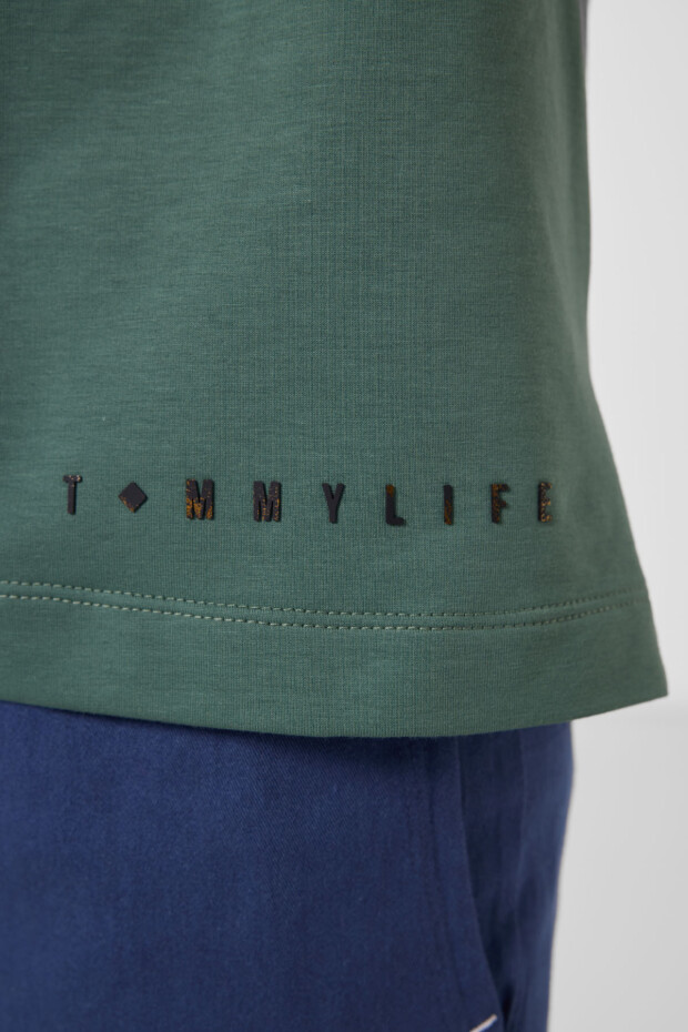 Açık Yeşil Pamuklu Yumuşak Dokulu Oversize Basic Erkek Çocuk T-Shirt - 11297 - 3