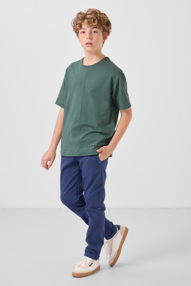 Açık Yeşil Pamuklu Yumuşak Dokulu Oversize Basic Erkek Çocuk T-Shirt - 11297 - 2