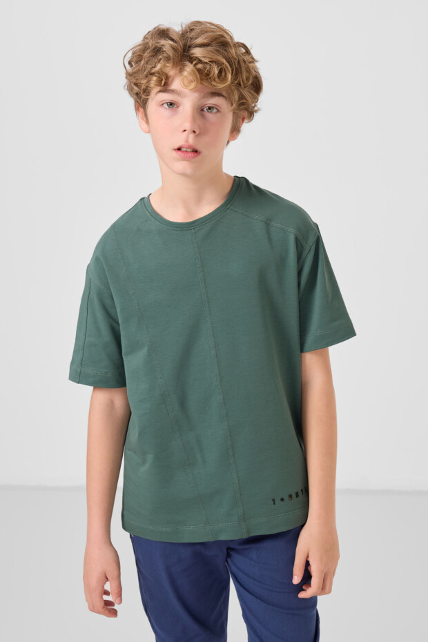 Açık Yeşil Pamuklu Yumuşak Dokulu Oversize Basic Erkek Çocuk T-Shirt - 11297 - 1