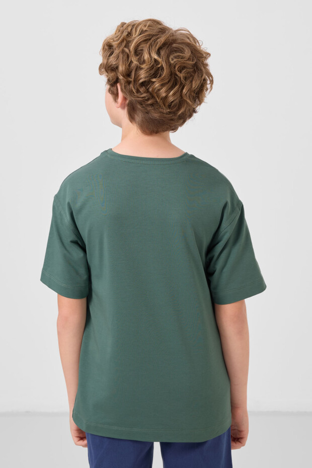 Açık Yeşil Pamuklu Yumuşak Dokulu Oversize Basic Erkek Çocuk T-Shirt - 11297 - 6