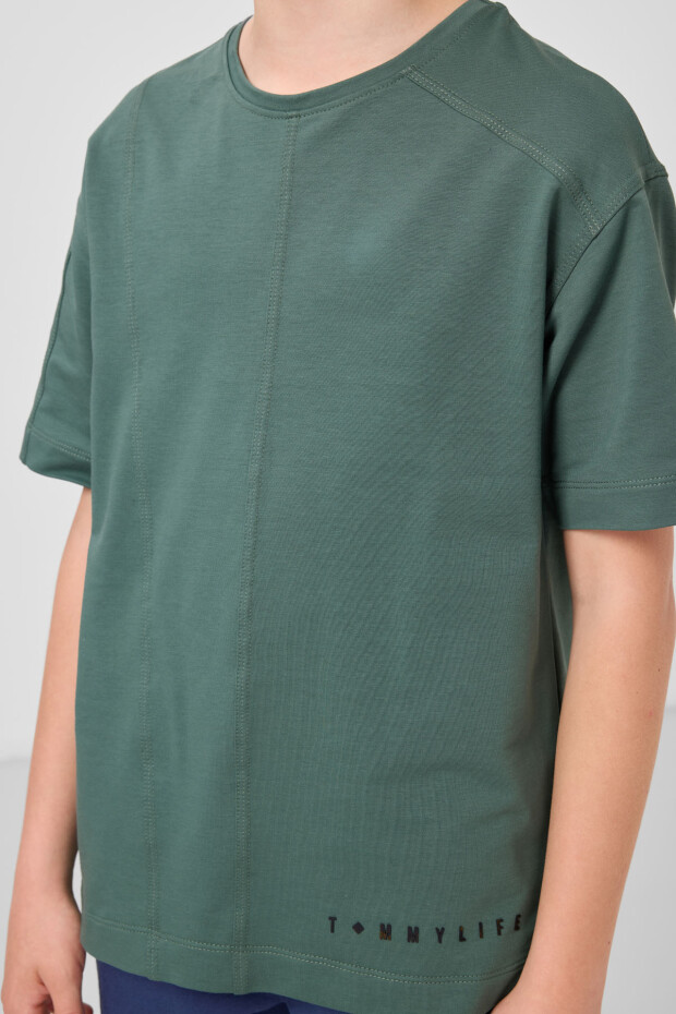 Açık Yeşil Pamuklu Yumuşak Dokulu Oversize Basic Erkek Çocuk T-Shirt - 11297 - 5