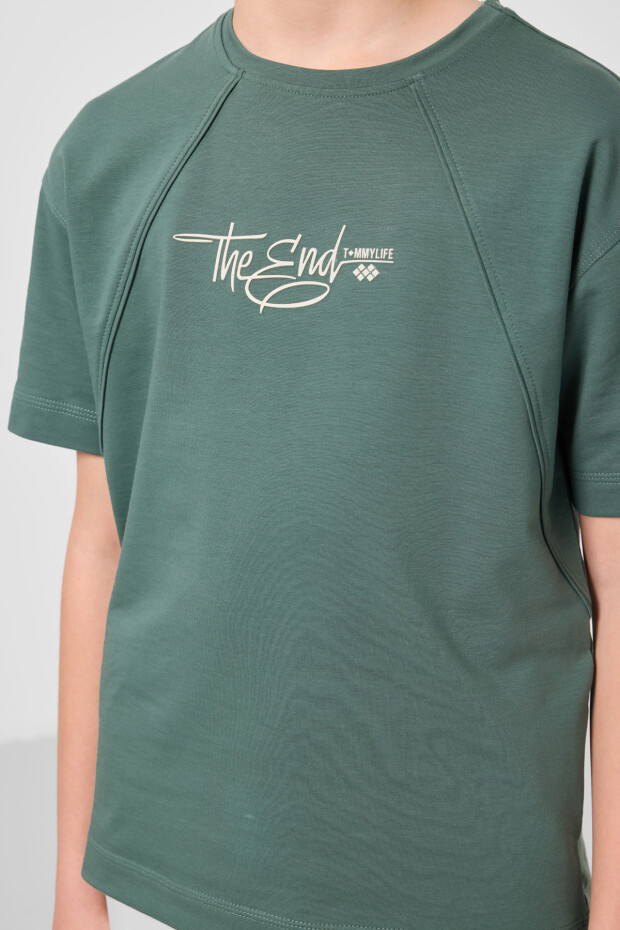 Açık Yeşil Pamuklu Yumuşak Dokulu Oversize Baskılı Erkek Çocuk T-Shirt - 11285 - 3