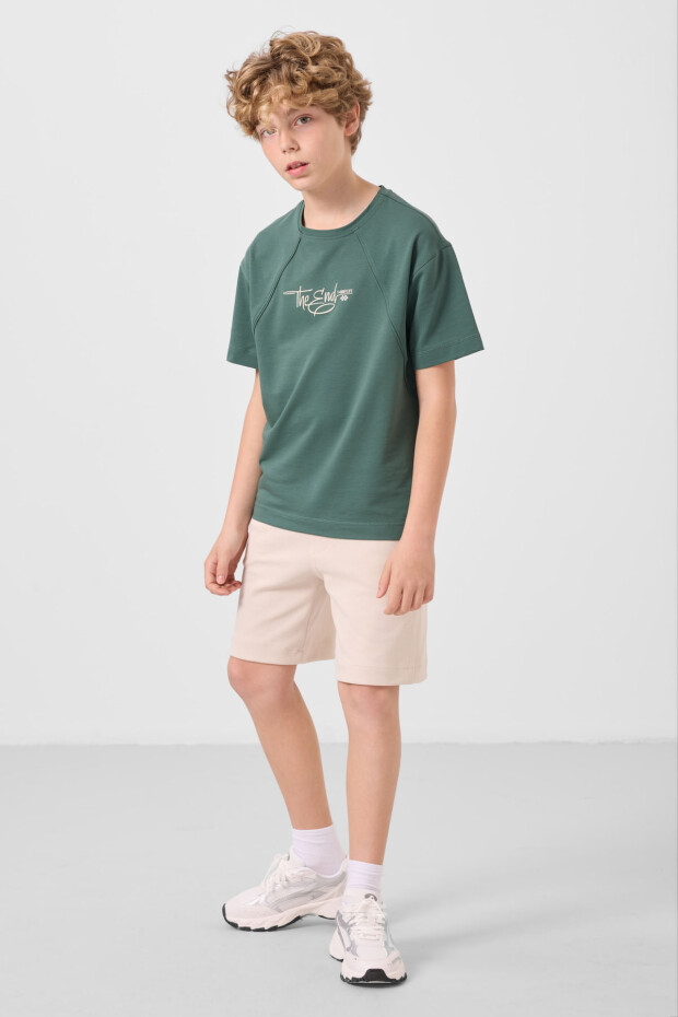 Açık Yeşil Pamuklu Yumuşak Dokulu Oversize Baskılı Erkek Çocuk T-Shirt - 11285 - 2