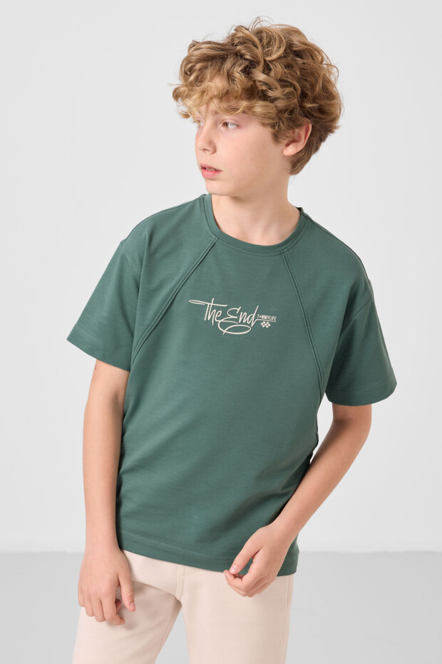 Açık Yeşil Pamuklu Yumuşak Dokulu Oversize Baskılı Erkek Çocuk T-Shirt - 11285 - 4