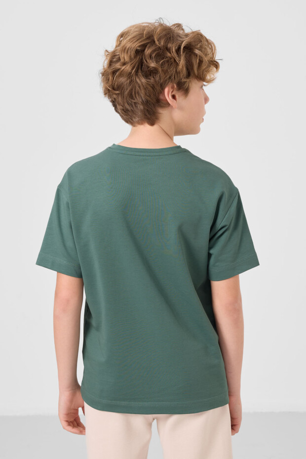 Açık Yeşil Pamuklu Yumuşak Dokulu Oversize Baskılı Erkek Çocuk T-Shirt - 11285 - 5