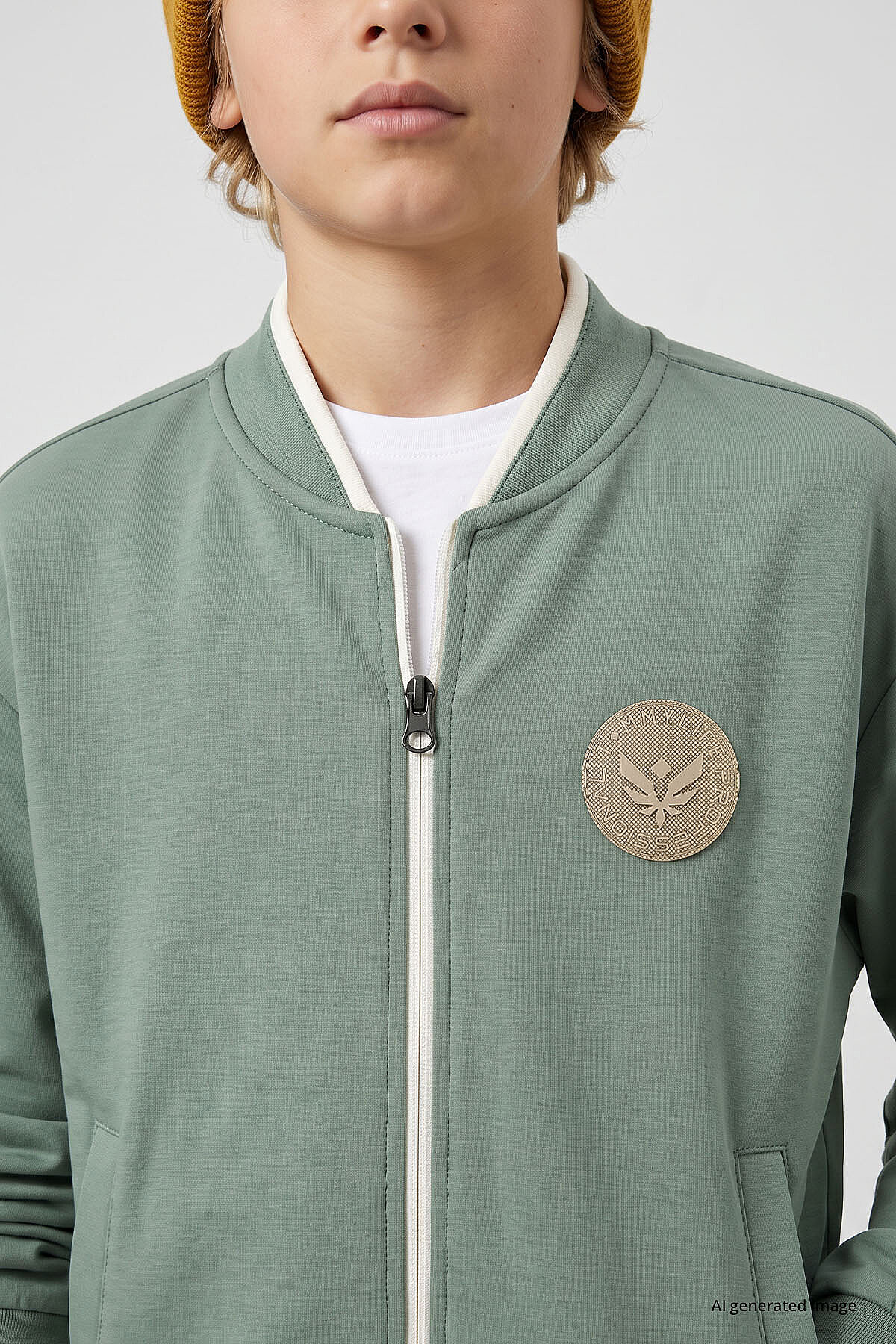 Açık Yeşil Standart Fit Kolej Yaka Fermuarlı Basic Erkek Çocuk Ceket - 11326 - TOMMYLIFE (1)