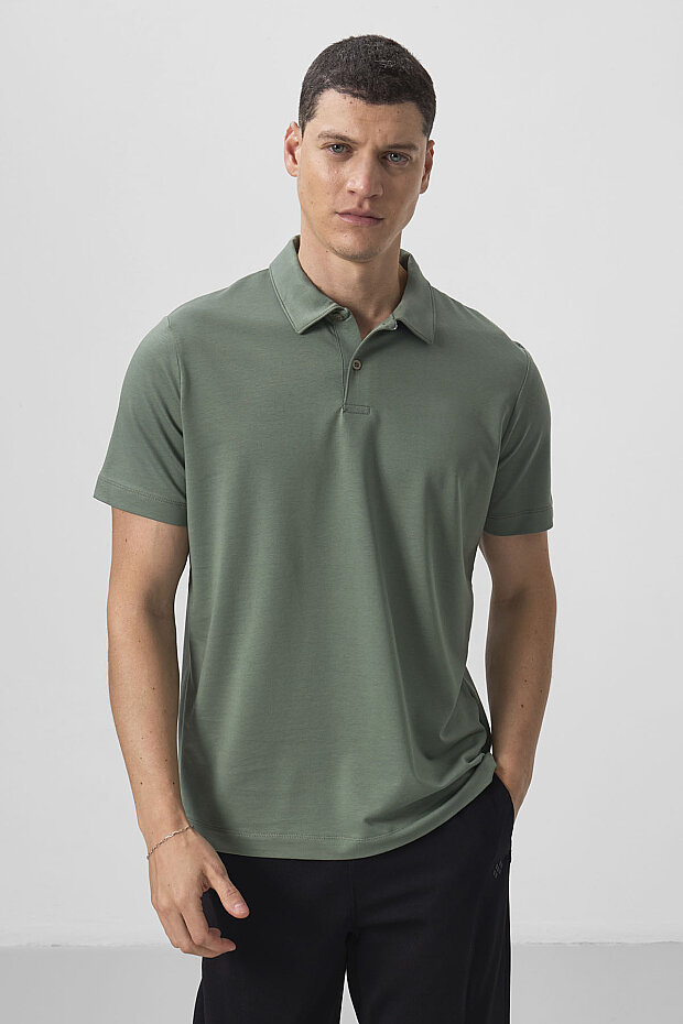 Açık Yeşil Standart Kalıp Basic Polo Yaka Erkek T-Shirt - 87768 - 1