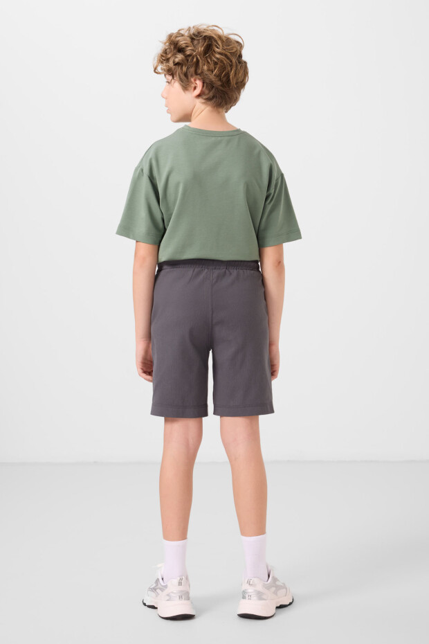 Açık Yeşil-Antrasit Pamuklu Oversize Fit Dokuma Hafif Esnek Chino Erkek Çocuk Şort Takım - 11279 - 7