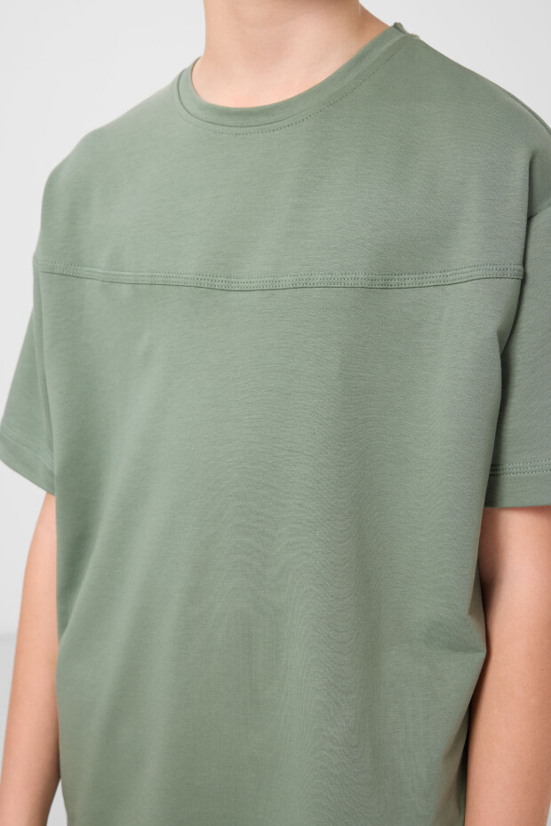 Açık Yeşil-Antrasit Pamuklu Oversize Fit Dokuma Hafif Esnek Chino Erkek Çocuk Şort Takım - 11279 - 6