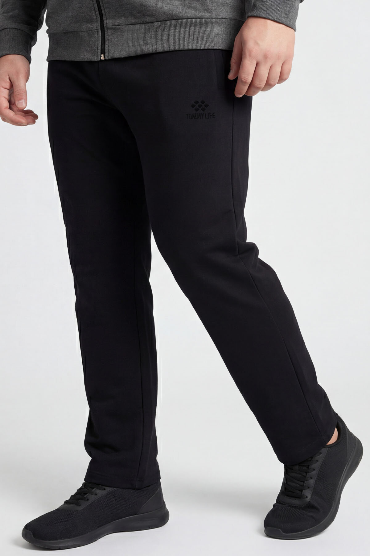 Antrasit Melanj - Siyah Dik Yaka Battal Büyük Beden Erkek Eşofman Takım - 85176 - TOMMYLIFE (1)