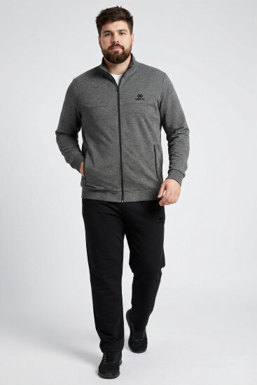 Antrasit Melanj - Siyah Dik Yaka Battal Büyük Beden Erkek Eşofman Takım - 85176 