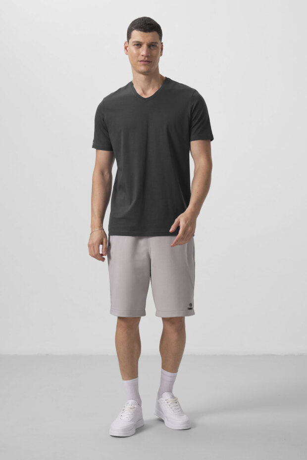 Antrasit Basic Kısa Kol Standart Kalıp V Yaka Erkek T-Shirt - 87912 - 3