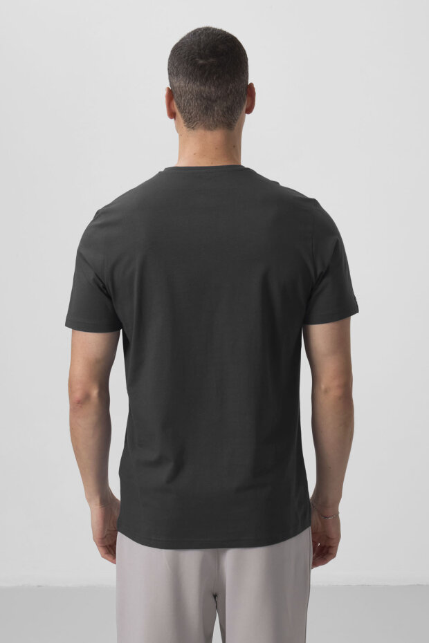Antrasit Basic Kısa Kol Standart Kalıp V Yaka Erkek T-Shirt - 87912 - 6