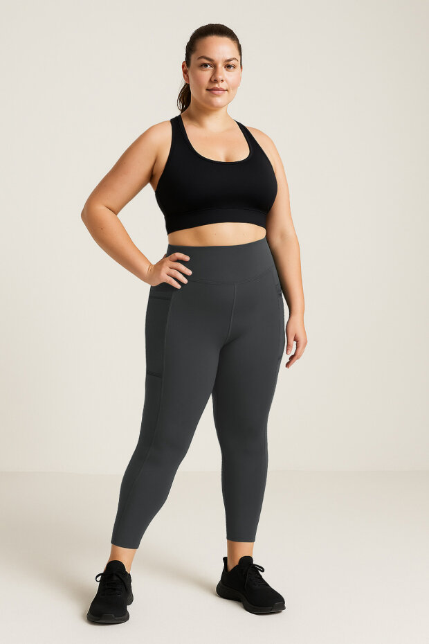 Antrasit Esnek Standart Fit Performans Battal Büyük Beden Kadın Tayt - 94652 - 1