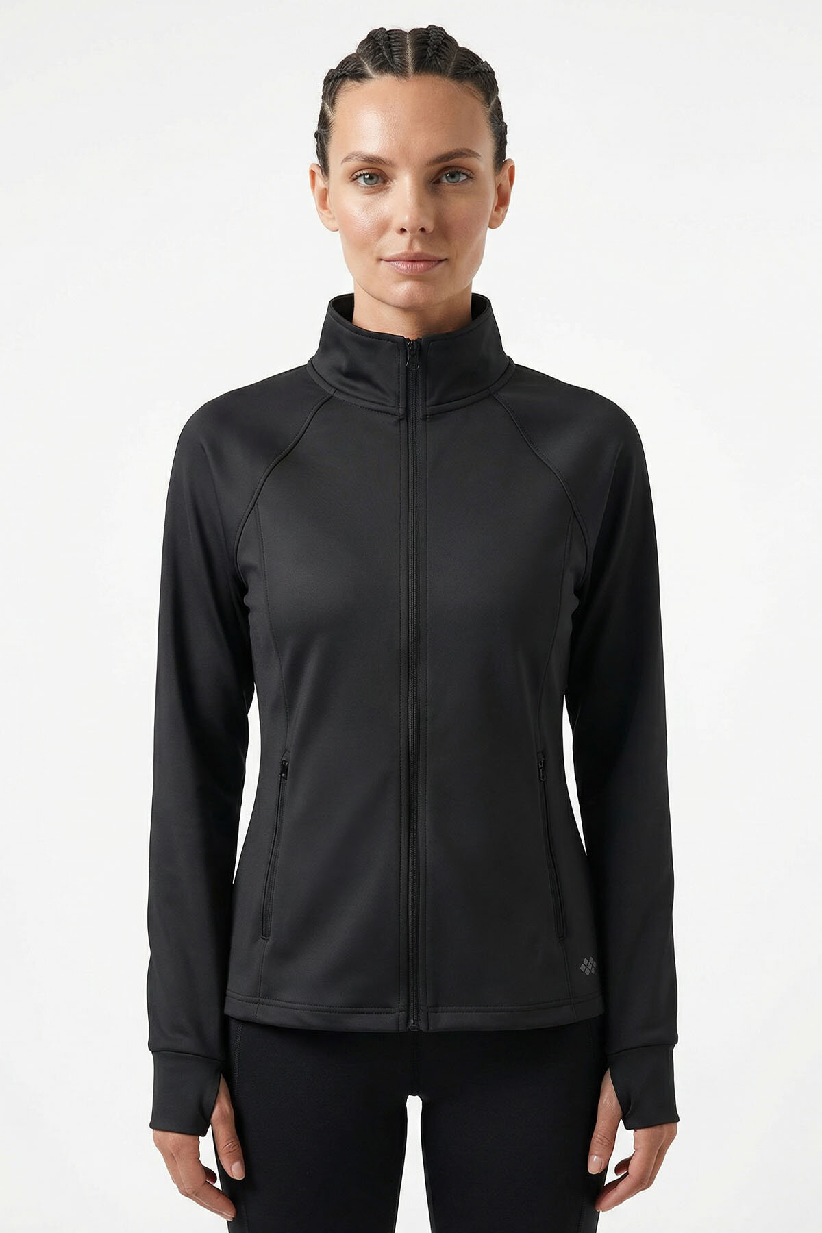 Antrasit Fermuarlı Dik Yaka Basic Rahat Form Kadın Koşu Ceketi - 97310 - TOMMYLIFE (1)