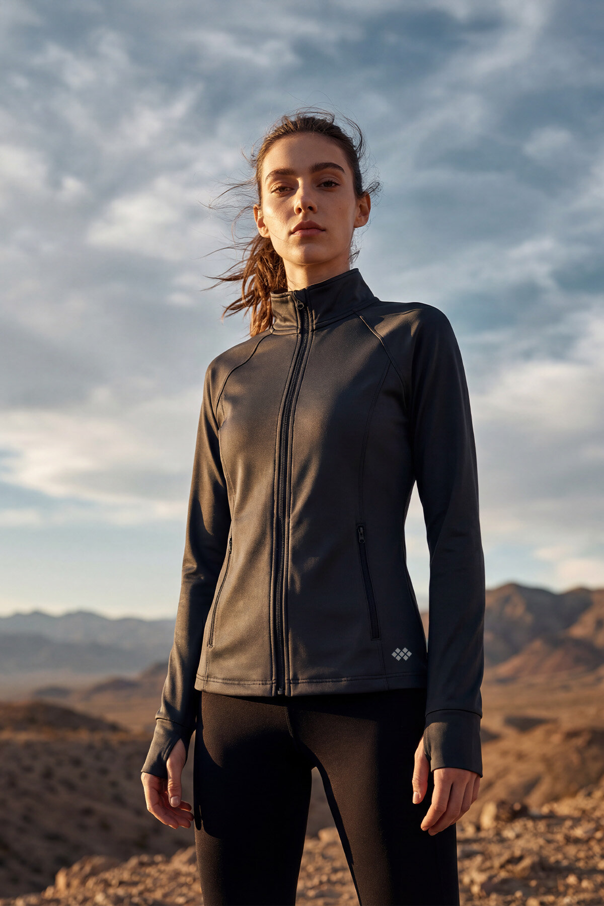 Antrasit Fermuarlı Dik Yaka Basic Rahat Form Kadın Koşu Ceketi - 97310 - TOMMYLIFE