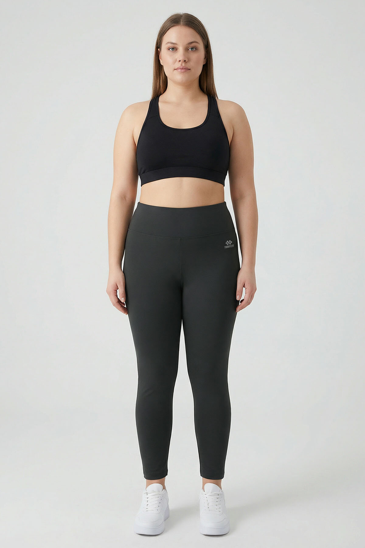 Antrasit Yüksek Bel Toparlayıcı Battal Büyük Beden Kadın Tayt- 94650 - TOMMYLIFE