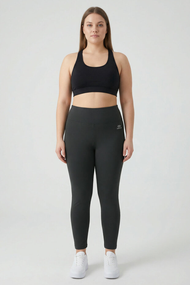 Antrasit Yüksek Bel Toparlayıcı Battal Büyük Beden Kadın Tayt- 94650 - 1