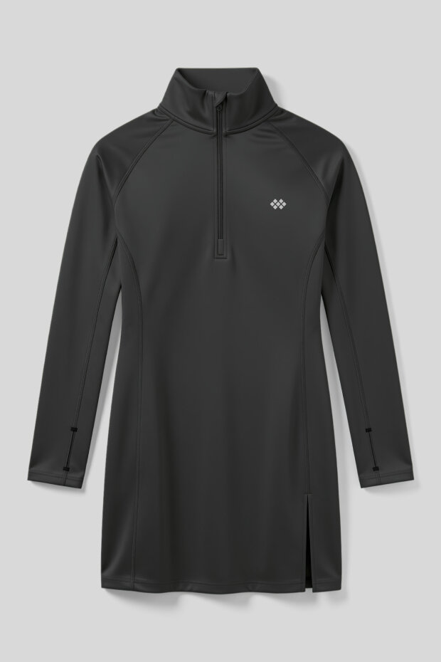 Antrasit Yarım Fermuarlı Dik Yaka Standart Kalıp Kadın Sporcu Tunik - 97309 - 1