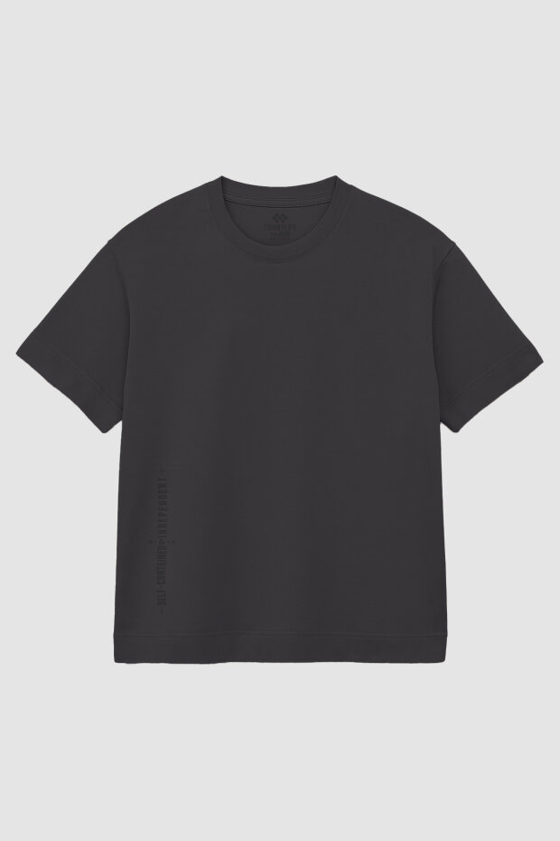 Antrasit Baskılı O Yaka Rahat Form Battal Büyük Beden T-Shirt - 88472 - 1